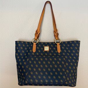Dooney & Bourke Blue and Brown Signature Large Tote